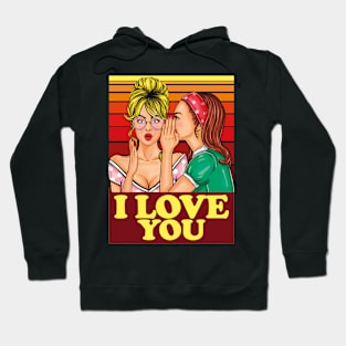 I Love You- Lesbian Proposal Pop Art in Retro Vintage Style- Love is Love Hoodie